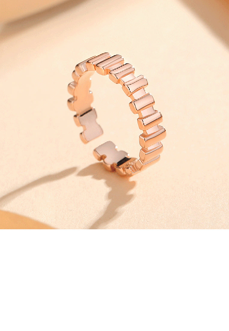 925 Sterling Silver Plated Rose Gold Simple Personalized Irregular Geometric Adjustable Open Ring