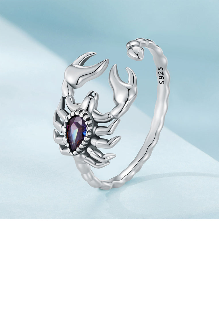 925 Sterling Silver Fashion Personalized Scorpion Adjustable Open Ring with Cubic Zirconia - Luxurious Look