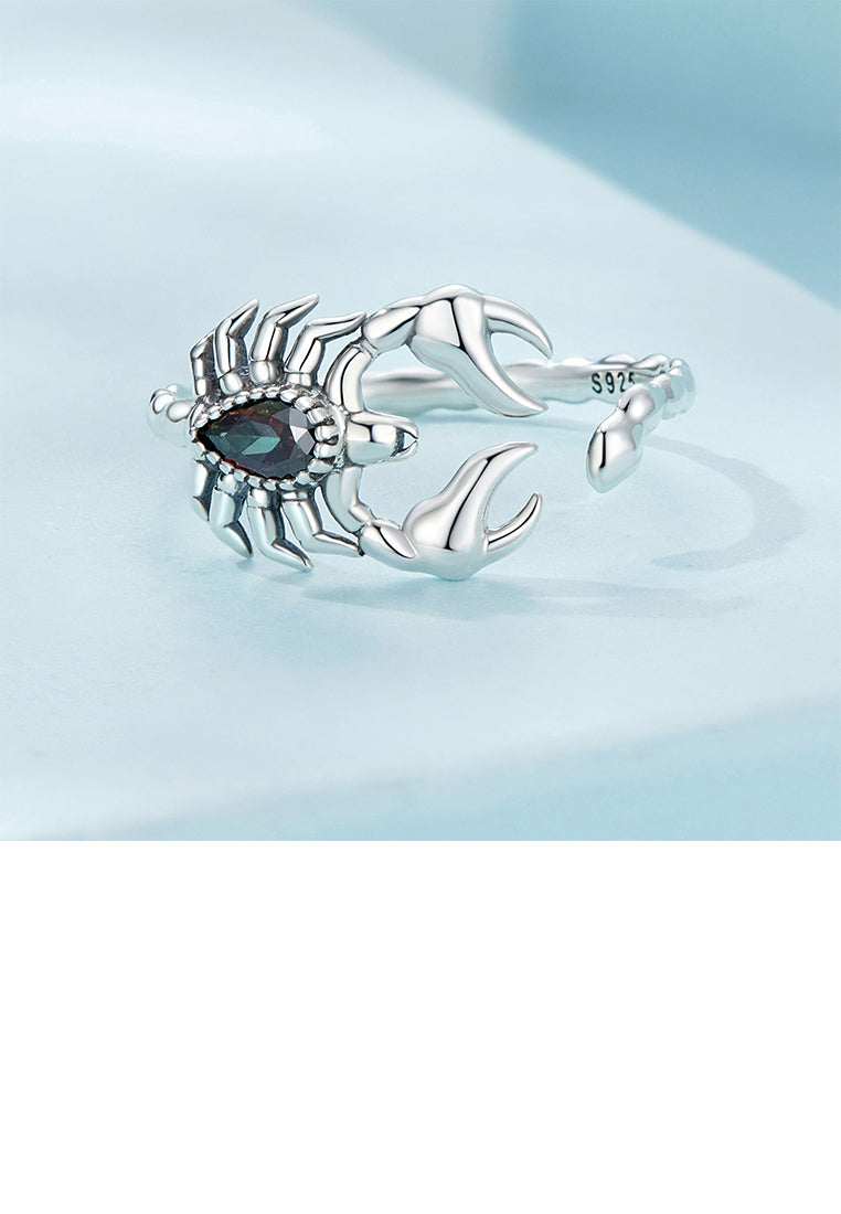 925 Sterling Silver Fashion Personalized Scorpion Adjustable Open Ring with Cubic Zirconia - Luxurious Look
