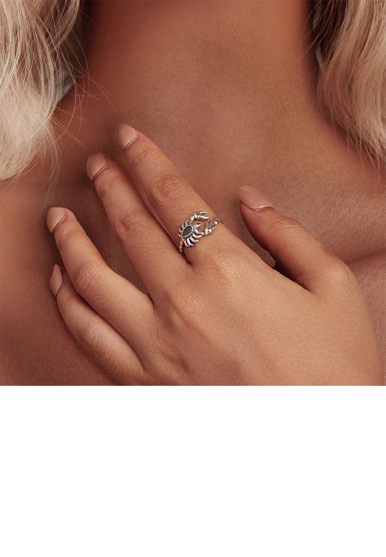925 Sterling Silver Fashion Personalized Scorpion Adjustable Open Ring with Cubic Zirconia - Luxurious Look