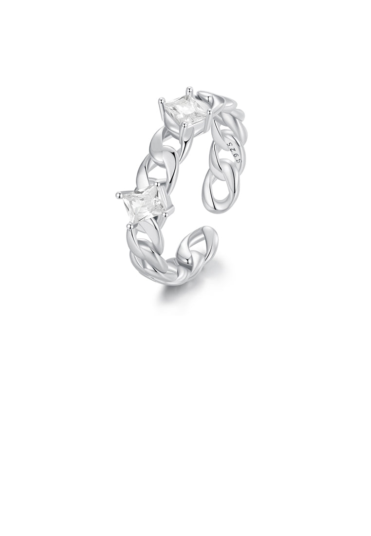 925 Sterling Silver Fashion Simple Chain Geometric Adjustable Open Ring with Cubic Zirconia - Luxurious Look