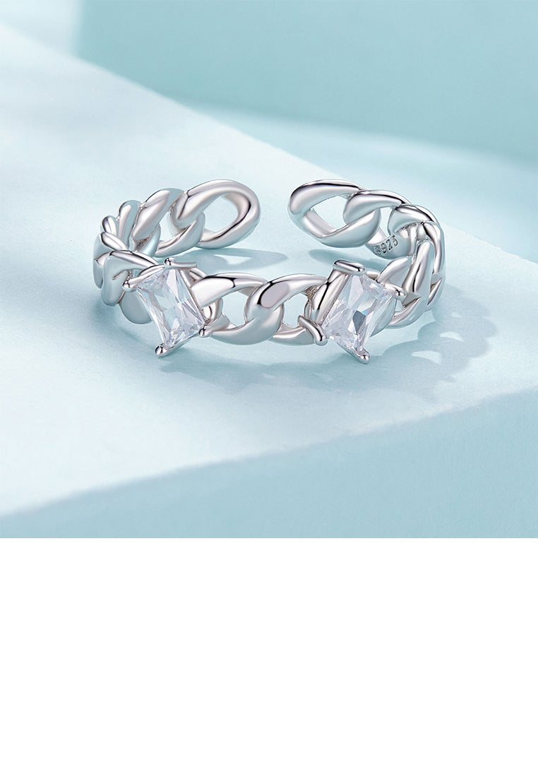 925 Sterling Silver Fashion Simple Chain Geometric Adjustable Open Ring with Cubic Zirconia - Luxurious Look