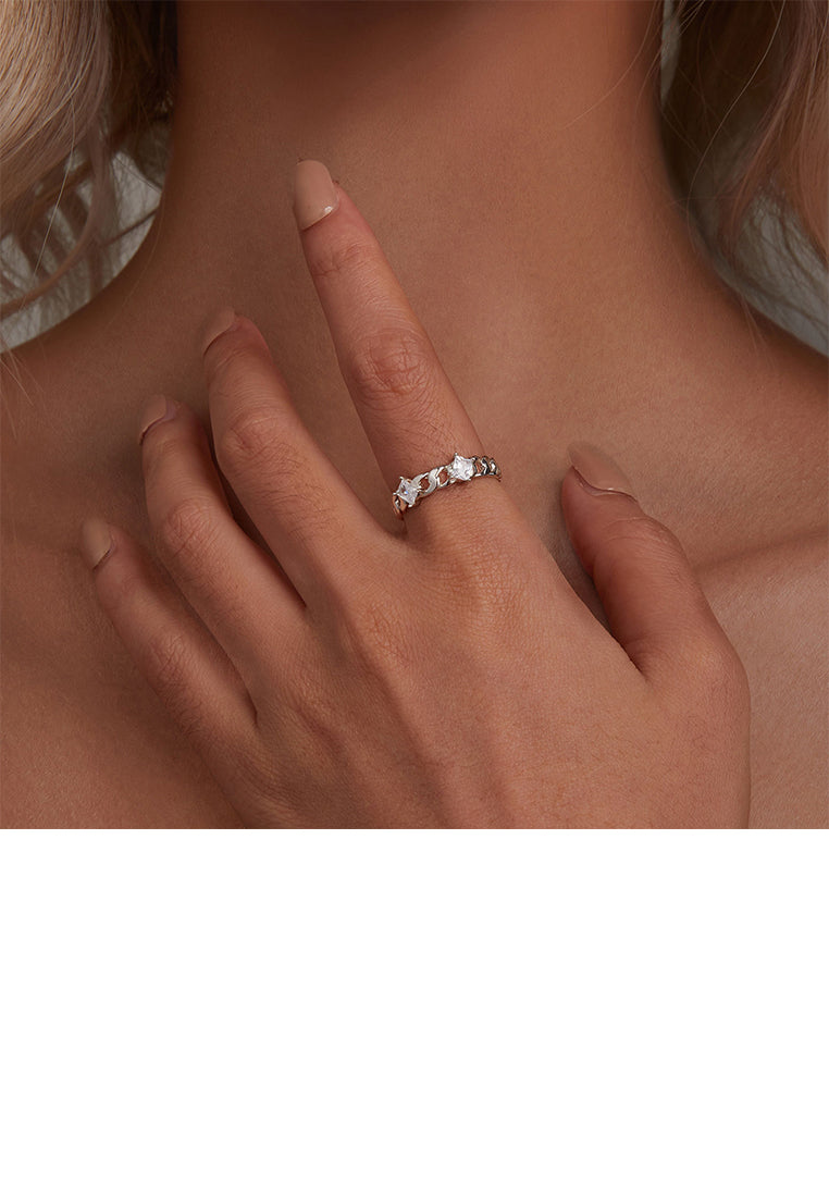925 Sterling Silver Fashion Simple Chain Geometric Adjustable Open Ring with Cubic Zirconia - Luxurious Look