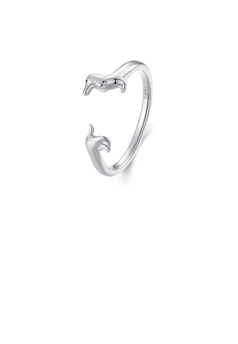 925 Sterling Silver Simple Cute Dachshund Adjustable Open Ring