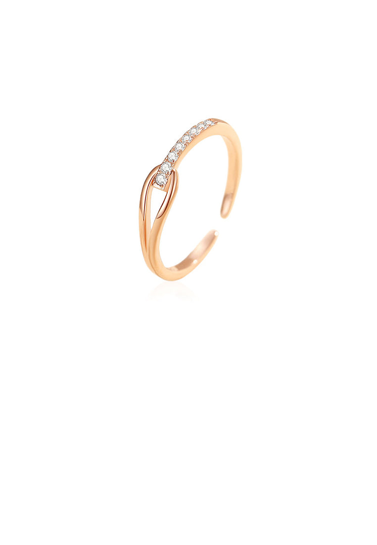 925 Sterling Silver Plated Rose Gold Simple and Fashion Intertwined Geometric Adjustable Open Ring with Cubic Zirconia - Luxurious Look