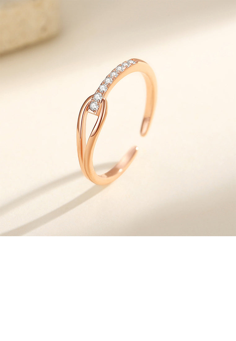 925 Sterling Silver Plated Rose Gold Simple and Fashion Intertwined Geometric Adjustable Open Ring with Cubic Zirconia - Luxurious Look