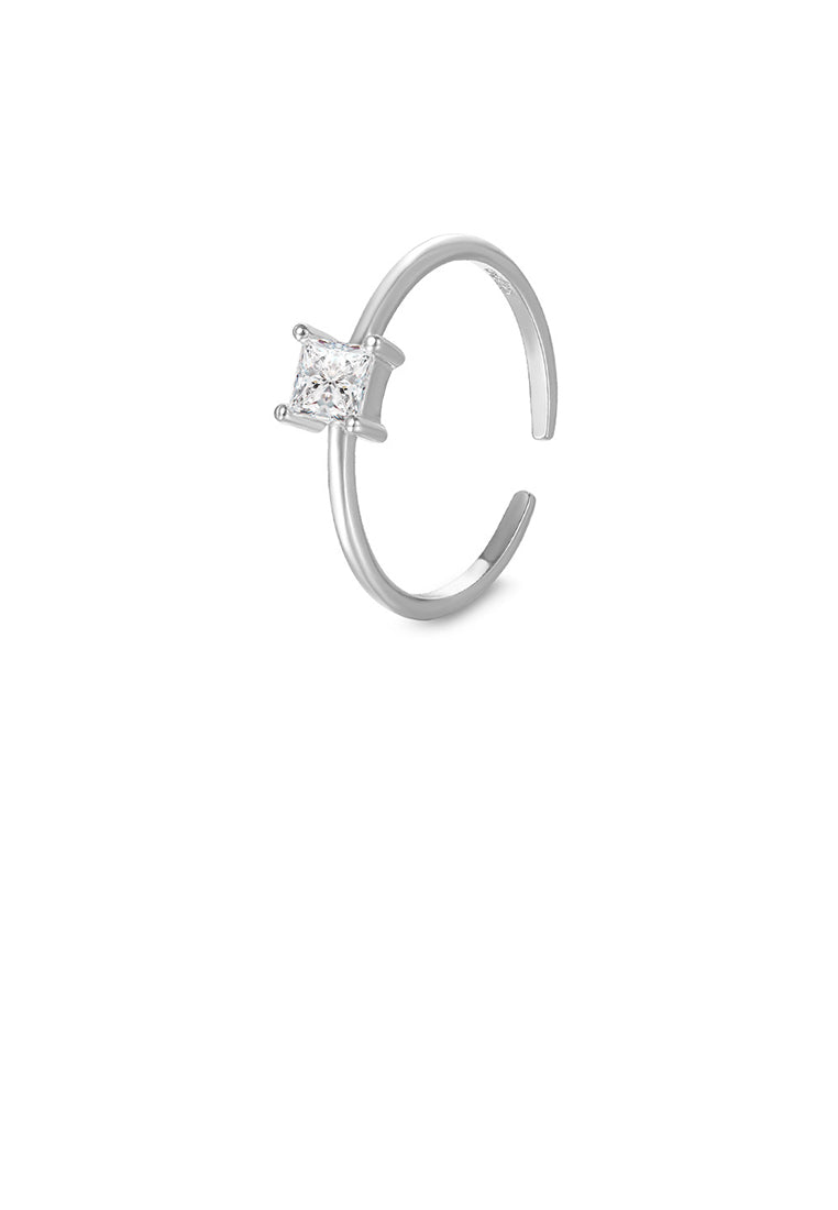 925 Sterling Silver Simple and Fashion Geometric Square Cubic Zirconia Adjustable Open Ring - Luxurious Look