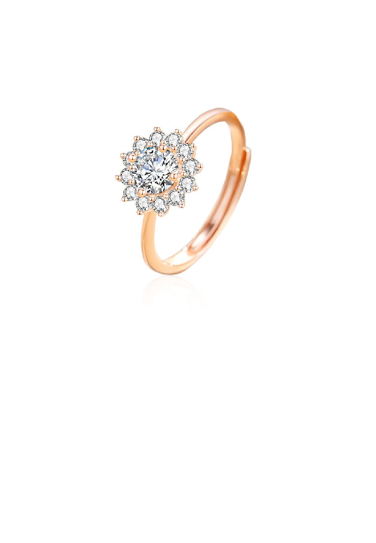 925 Sterling Silver Plated Rose Gold Fashion Brilliant Flower Adjustable Ring with Cubic Zirconia - Luxurious Look