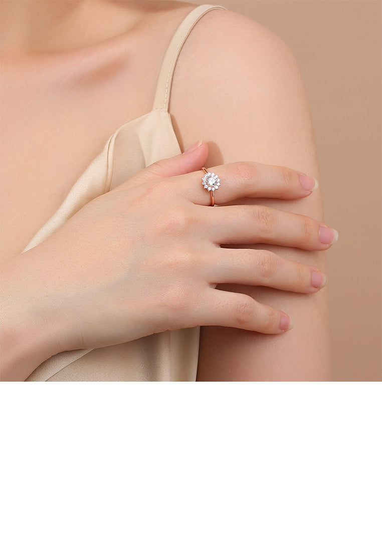 925 Sterling Silver Plated Rose Gold Fashion Brilliant Flower Adjustable Ring with Cubic Zirconia - Luxurious Look