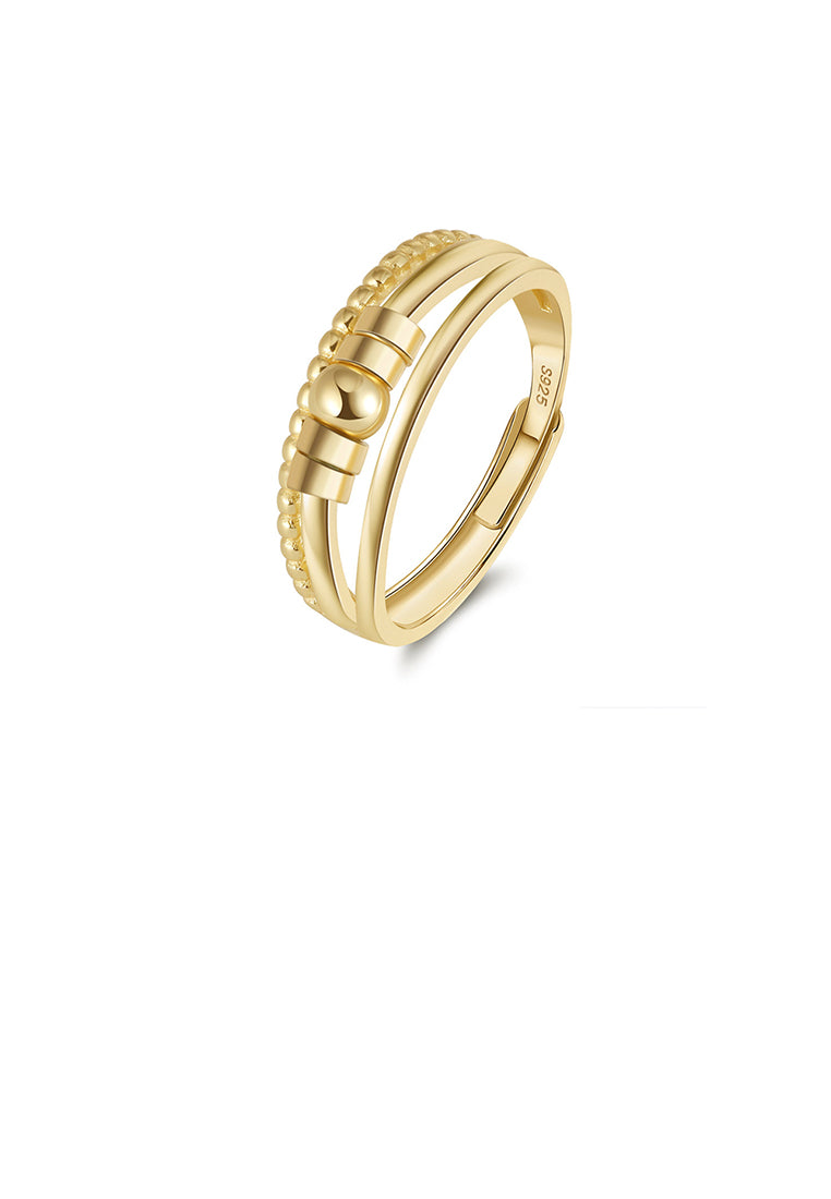 925 Sterling Silver Plated Gold Fashion Temperament Beaded Multi-layer Geometric Adjustable Ring