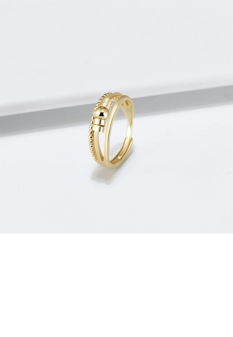 925 Sterling Silver Plated Gold Fashion Temperament Beaded Multi-layer Geometric Adjustable Ring