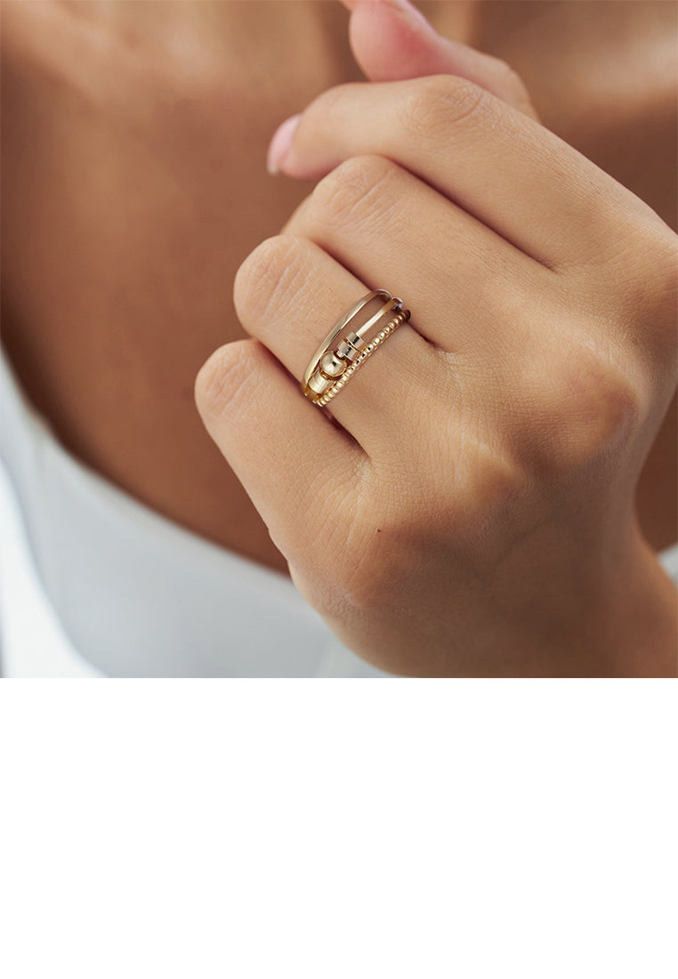 925 Sterling Silver Plated Gold Fashion Temperament Beaded Multi-layer Geometric Adjustable Ring