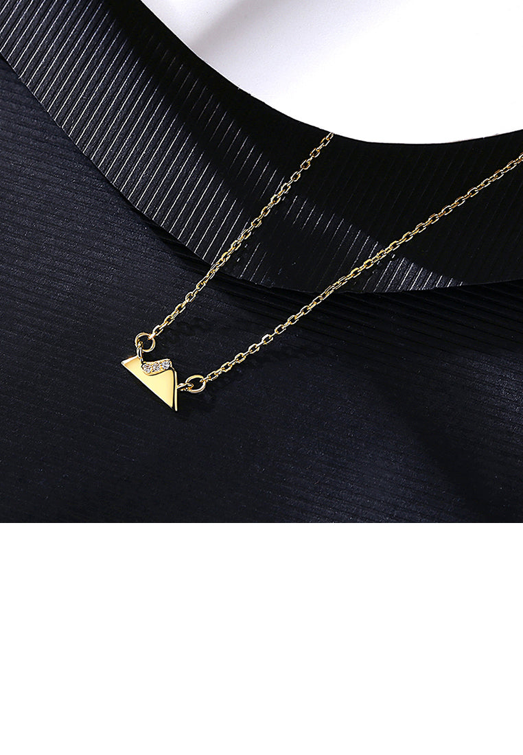 925 Sterling Silver Plated Gold Simple Creative Snow Mountain Necklace with Cubic Zirconia - Luxurious Look