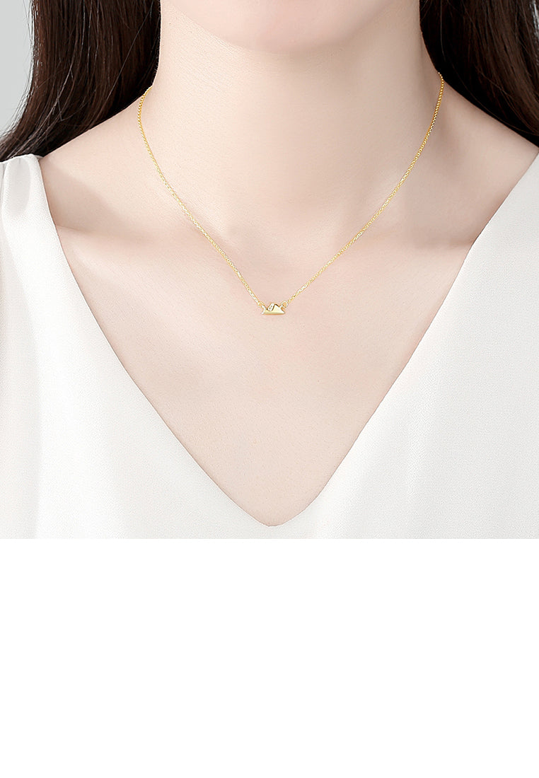 925 Sterling Silver Plated Gold Simple Creative Snow Mountain Necklace with Cubic Zirconia - Luxurious Look
