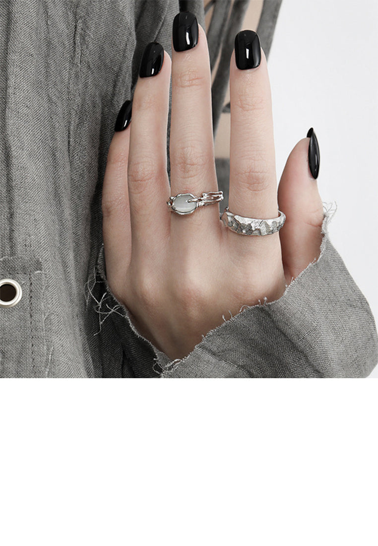 925 Sterling Silver Fashion Personality Irregular Textured Opal Adjustable Open Ring