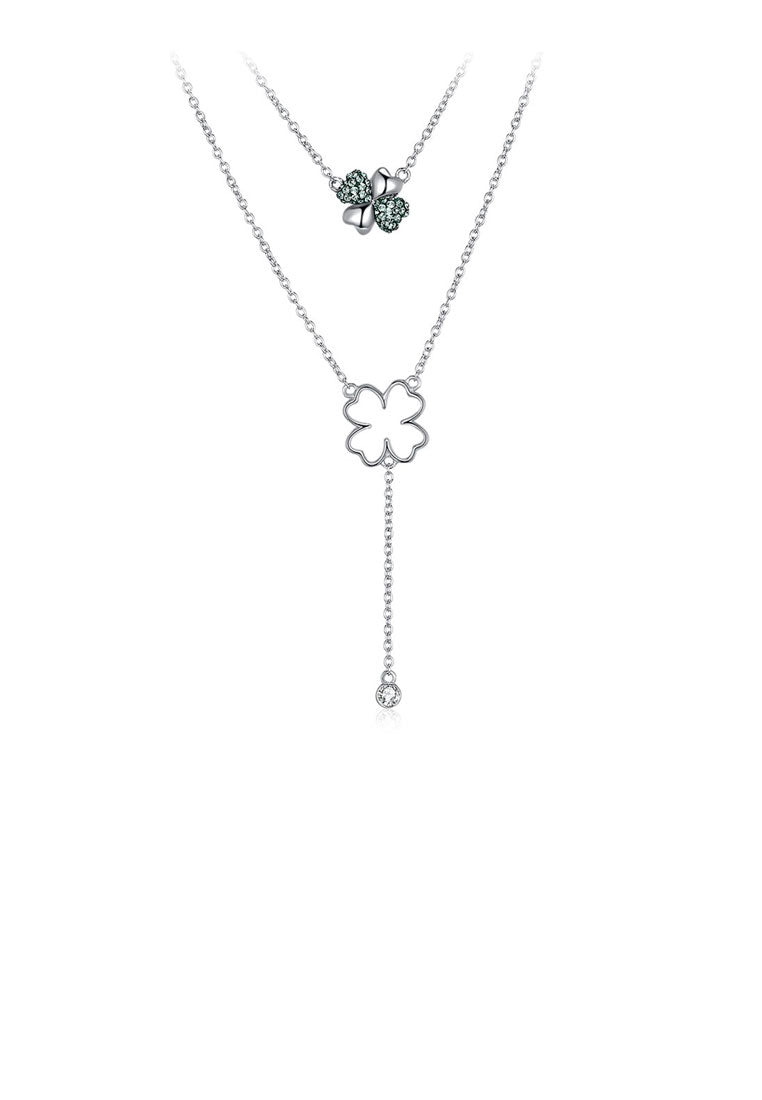 925 Sterling Silver Four-clover Necklace with Green Austrian Element Crystal