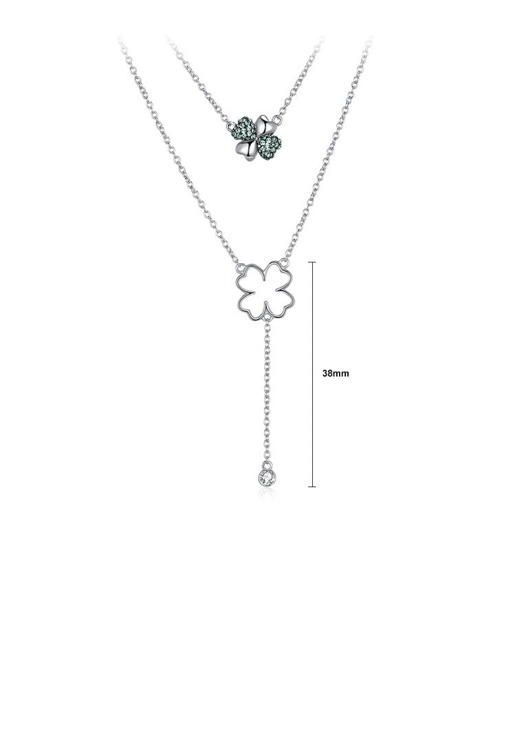 925 Sterling Silver Four-clover Necklace with Green Austrian Element Crystal