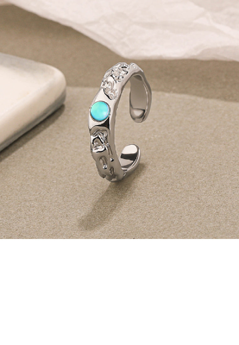 925 Sterling Silver Fashion Temperament Irregular Texture Geometric Moonstone Adjustable Open Ring