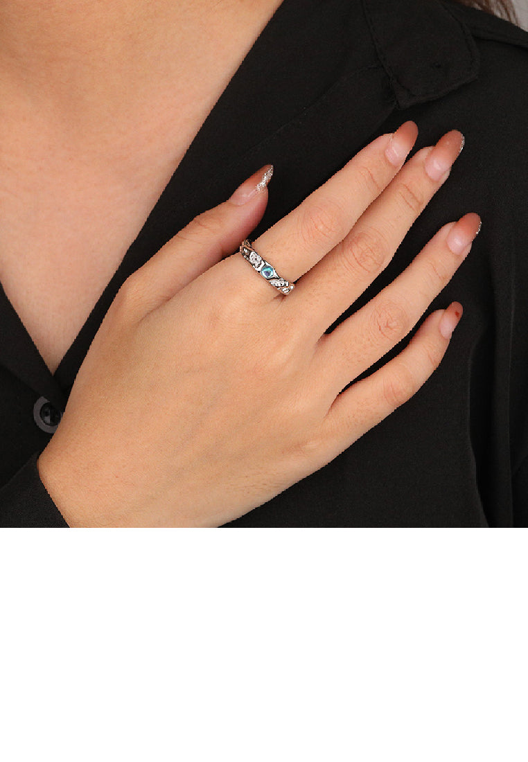 925 Sterling Silver Fashion Temperament Irregular Texture Geometric Moonstone Adjustable Open Ring