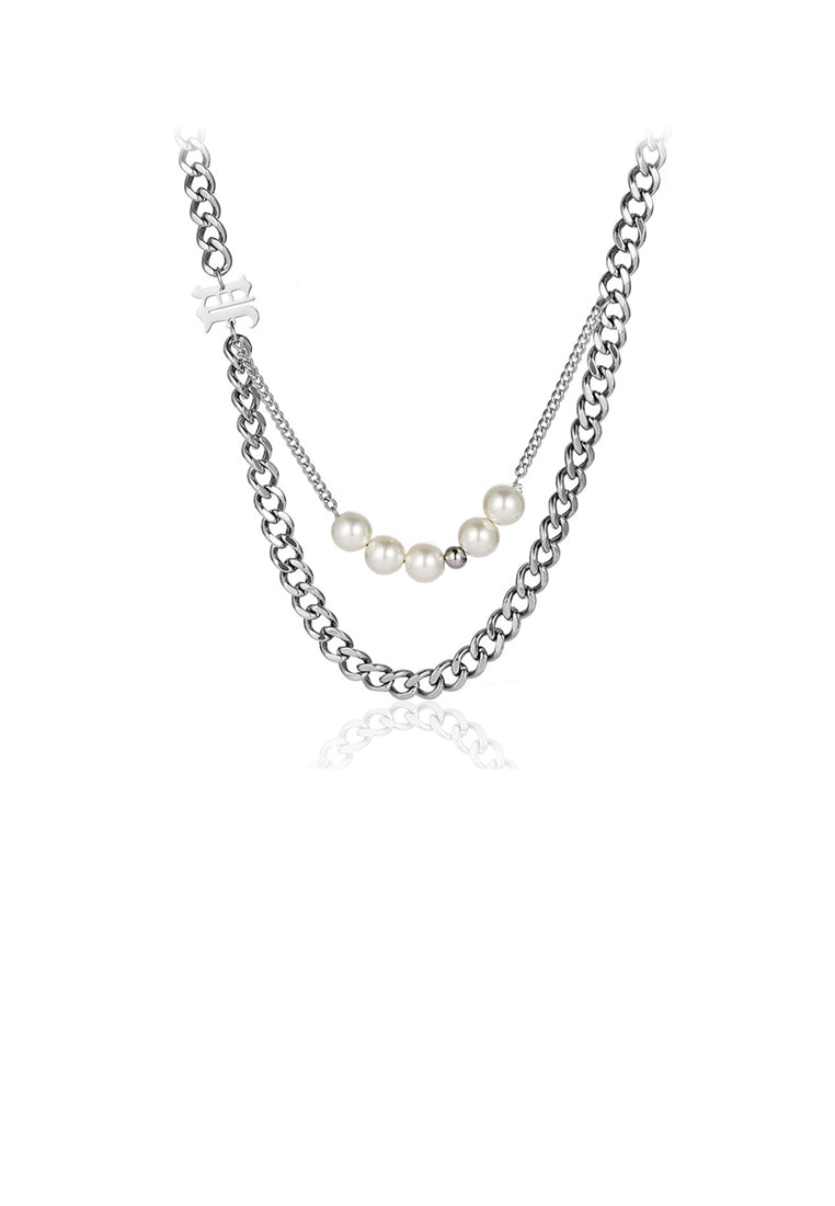 Fashion Personality 316L Stainless Steel English Alphabet Chain Imitation Pearl Double Necklace - Luxurious Look
