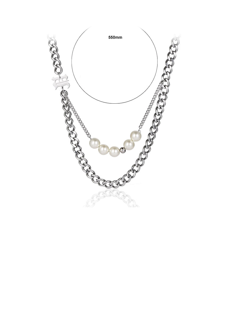 Fashion Personality 316L Stainless Steel English Alphabet Chain Imitation Pearl Double Necklace - Luxurious Look