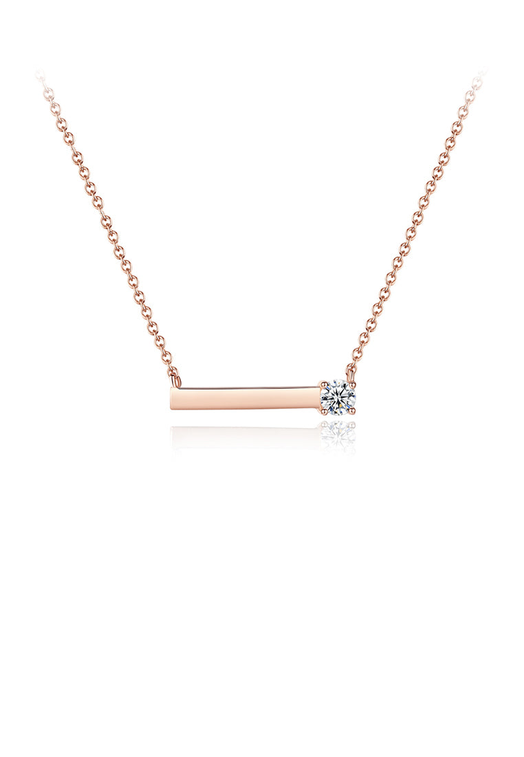 925 Sterling Silver Plated Rose Gold Simple Geometric Rectangular Necklace with Cubic Zirconia - Luxurious Look