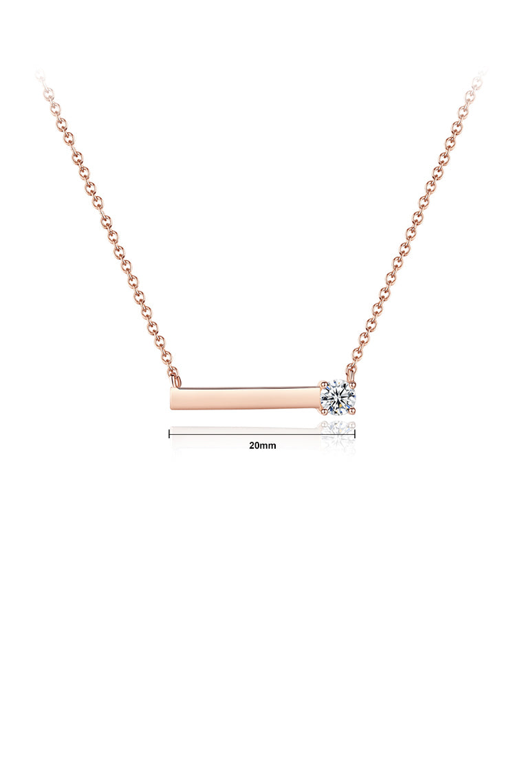 925 Sterling Silver Plated Rose Gold Simple Geometric Rectangular Necklace with Cubic Zirconia - Luxurious Look