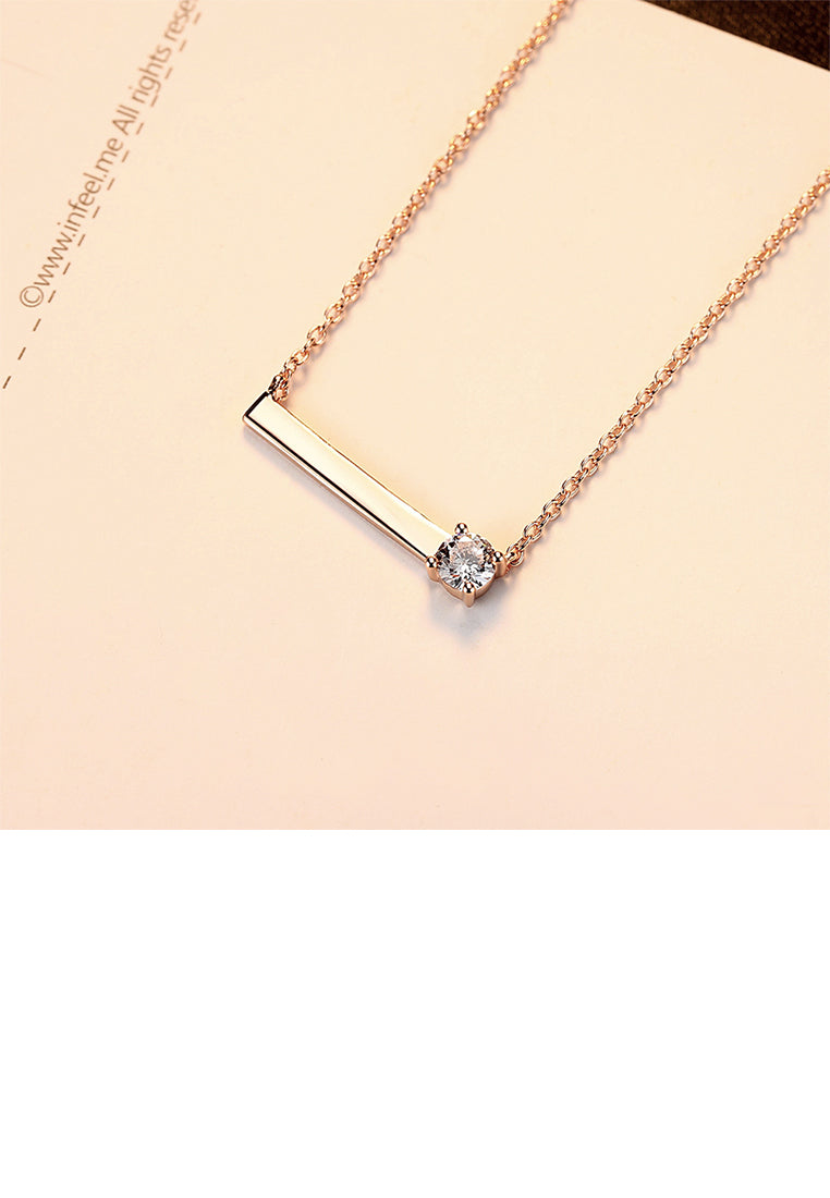 925 Sterling Silver Plated Rose Gold Simple Geometric Rectangular Necklace with Cubic Zirconia - Luxurious Look