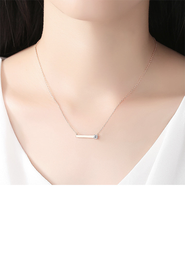 925 Sterling Silver Plated Rose Gold Simple Geometric Rectangular Necklace with Cubic Zirconia - Luxurious Look