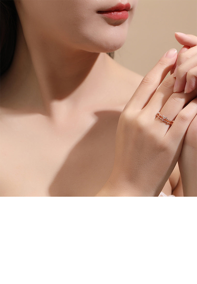 925 Sterling Silver Plated Rose Gold Simple Temperament Butterfly Double Layer Adjustable Open Ring with Cubic Zirconia - Luxurious Look
