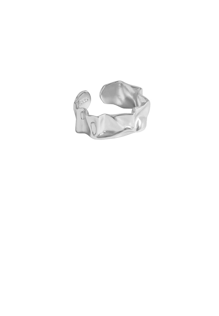 925 Sterling Silver Fashion Personality Irregular Fold Geometric Adjustable Opening Ring