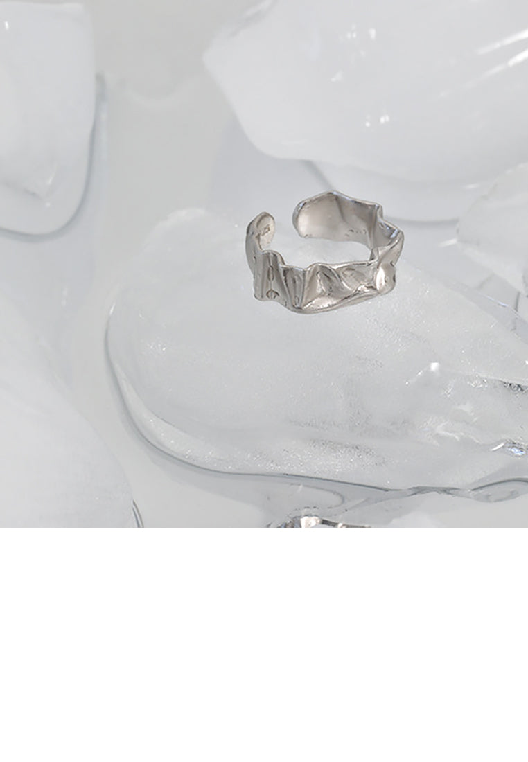 925 Sterling Silver Fashion Personality Irregular Fold Geometric Adjustable Opening Ring