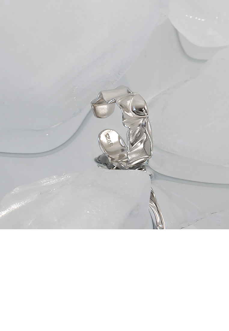 925 Sterling Silver Fashion Personality Irregular Fold Geometric Adjustable Opening Ring