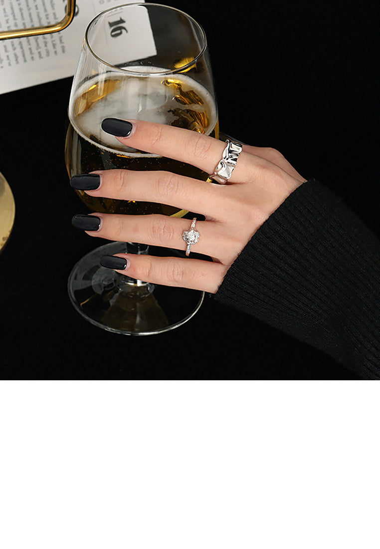 925 Sterling Silver Fashion Personality Irregular Fold Geometric Adjustable Opening Ring