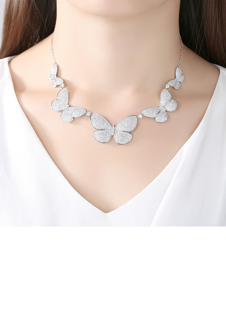 Elegant Bright Butterfly Necklace with Cubic Zirconia - Luxurious Look
