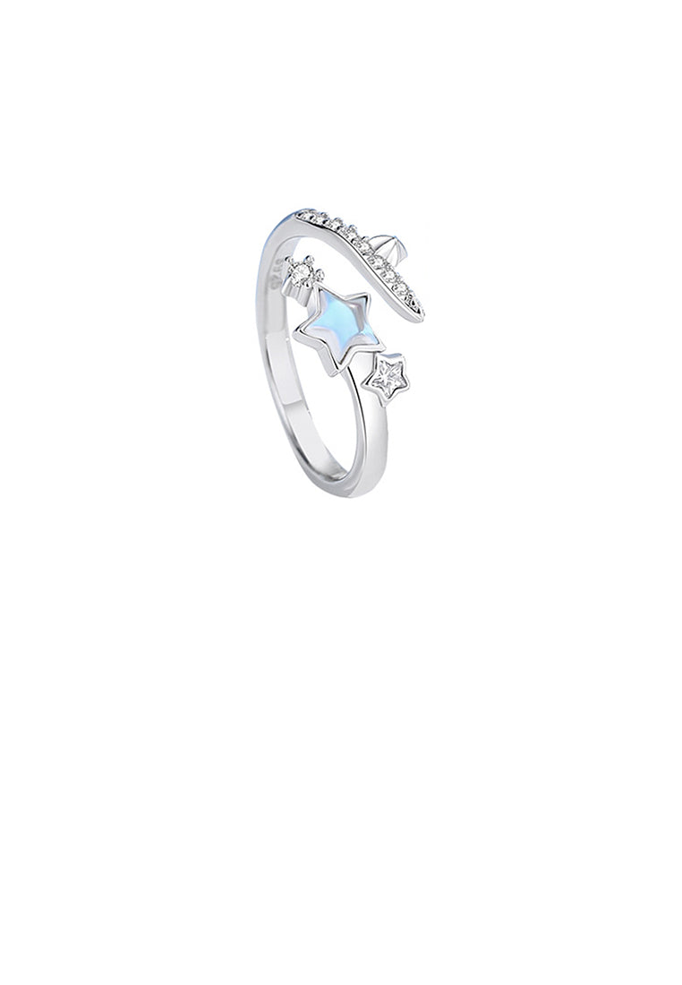 925 Sterling Silver Fashion Simple Star Adjustable Open Ring with Cubic Zirconia - Luxurious Look
