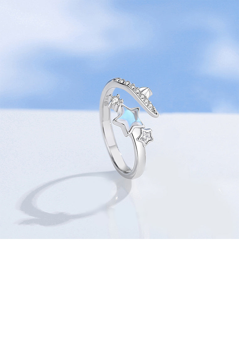 925 Sterling Silver Fashion Simple Star Adjustable Open Ring with Cubic Zirconia - Luxurious Look