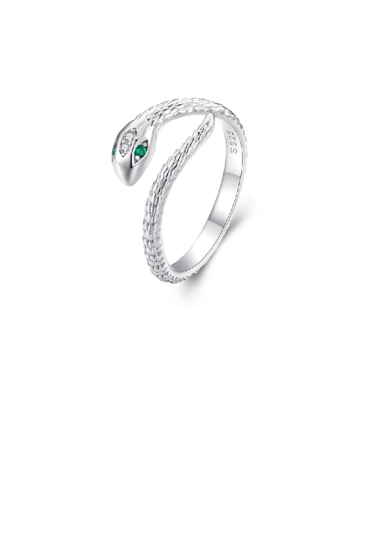 925 Sterling Silver Simple Personality Snake Shape Adjustable Open Ring with Cubic Zirconia - Luxurious Look