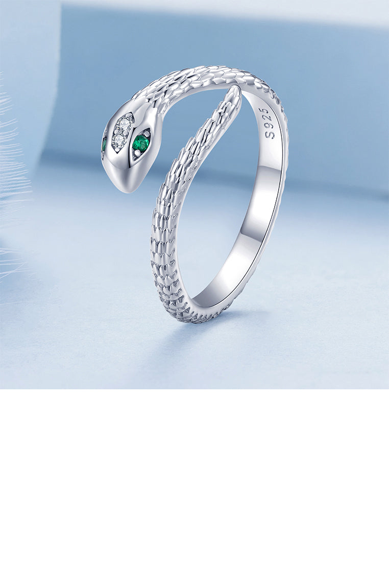 925 Sterling Silver Simple Personality Snake Shape Adjustable Open Ring with Cubic Zirconia - Luxurious Look
