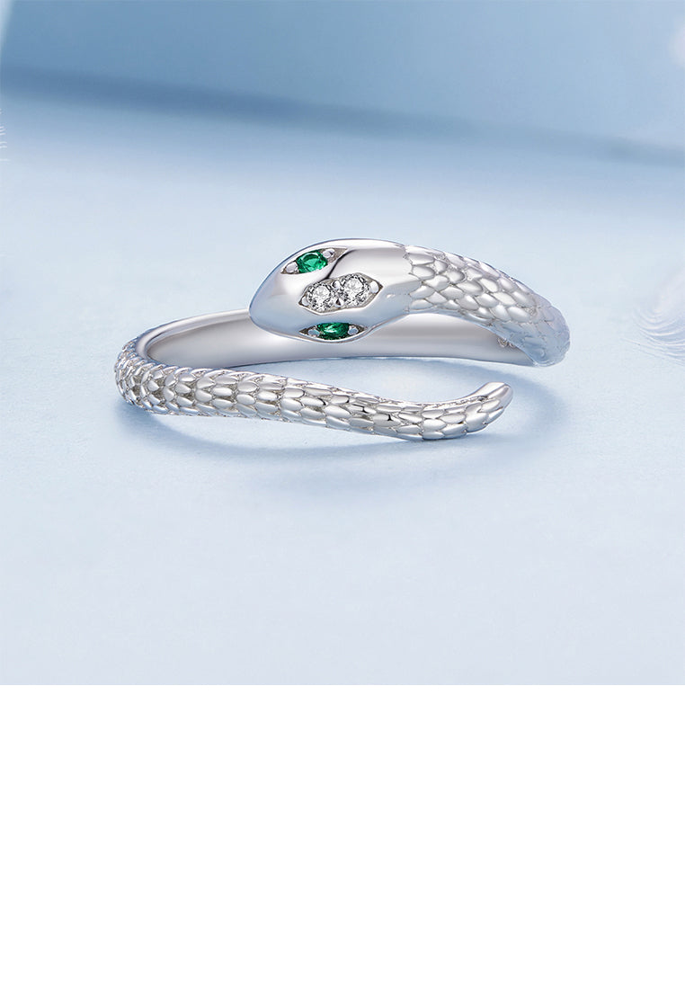925 Sterling Silver Simple Personality Snake Shape Adjustable Open Ring with Cubic Zirconia - Luxurious Look