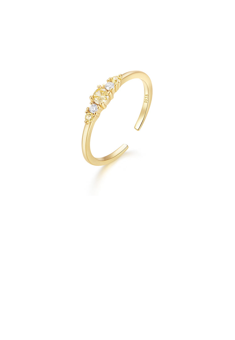 925 Sterling Silver Plated Gold Simple and Fashion Geometric Yellow Cubic Zirconia Adjustable Open Ring - Luxurious Look