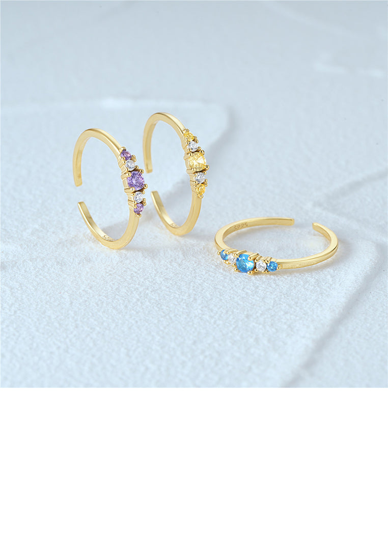 925 Sterling Silver Plated Gold Simple and Fashion Geometric Yellow Cubic Zirconia Adjustable Open Ring - Luxurious Look