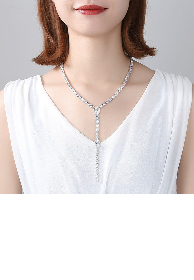 Fashion Luxury Geometric Cubic Zirconia Tassel Necklace - Luxurious Look
