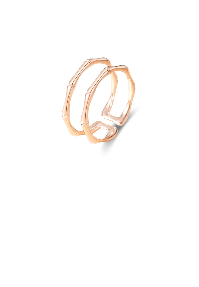 925 Sterling Silver Plated Rose Gold Simple and Personalized Bamboo Geometric Double-layer Adjustable Open Ring