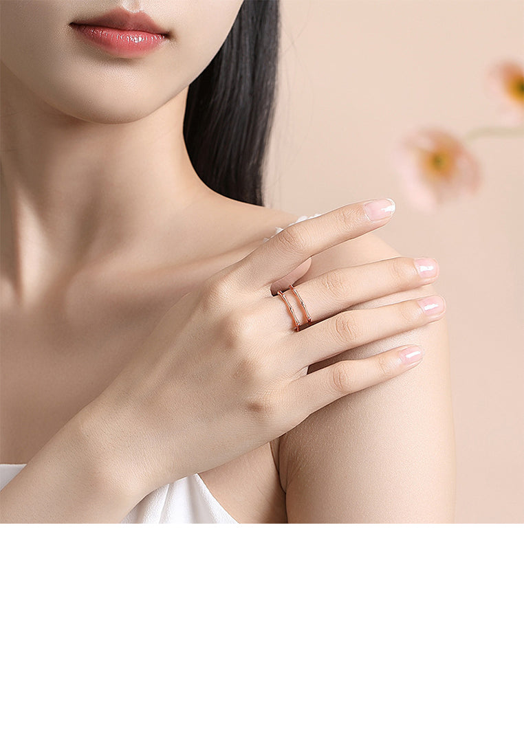 925 Sterling Silver Plated Rose Gold Simple and Personalized Bamboo Geometric Double-layer Adjustable Open Ring