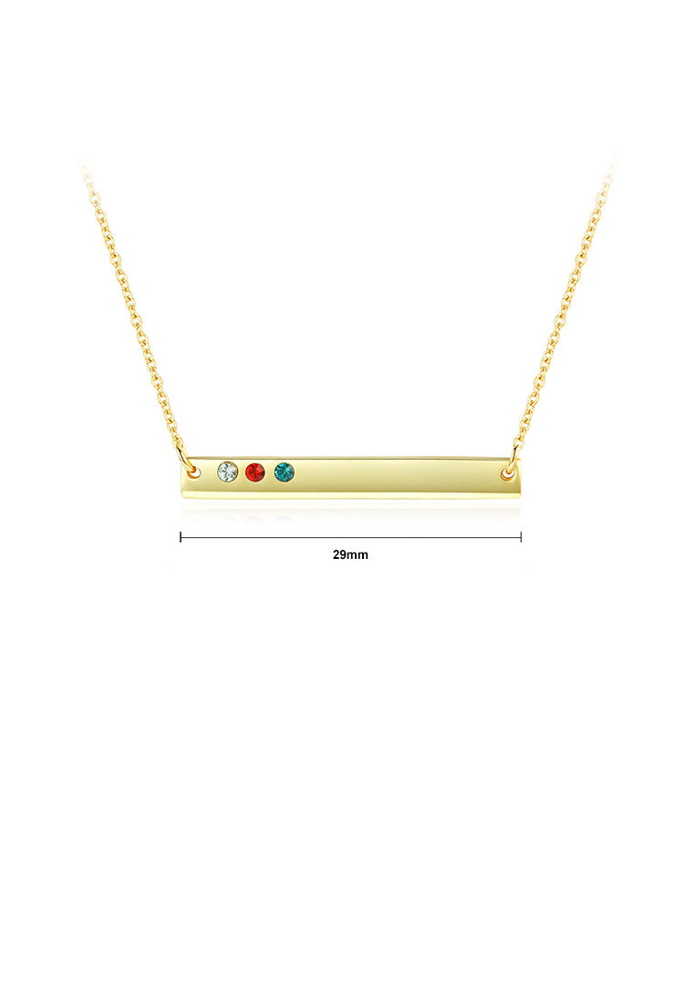 925 Sterling Silver Plated Gold Simple Bar Necklace with Austrian Element Crystal