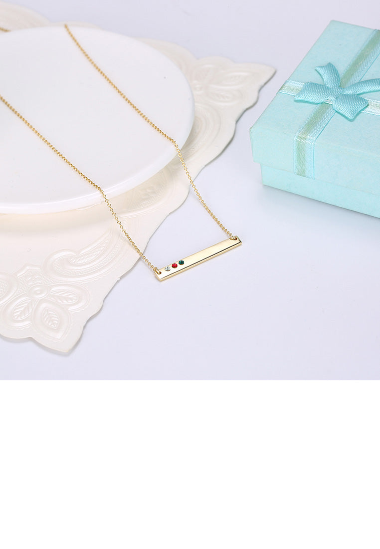 925 Sterling Silver Plated Gold Simple Bar Necklace with Austrian Element Crystal