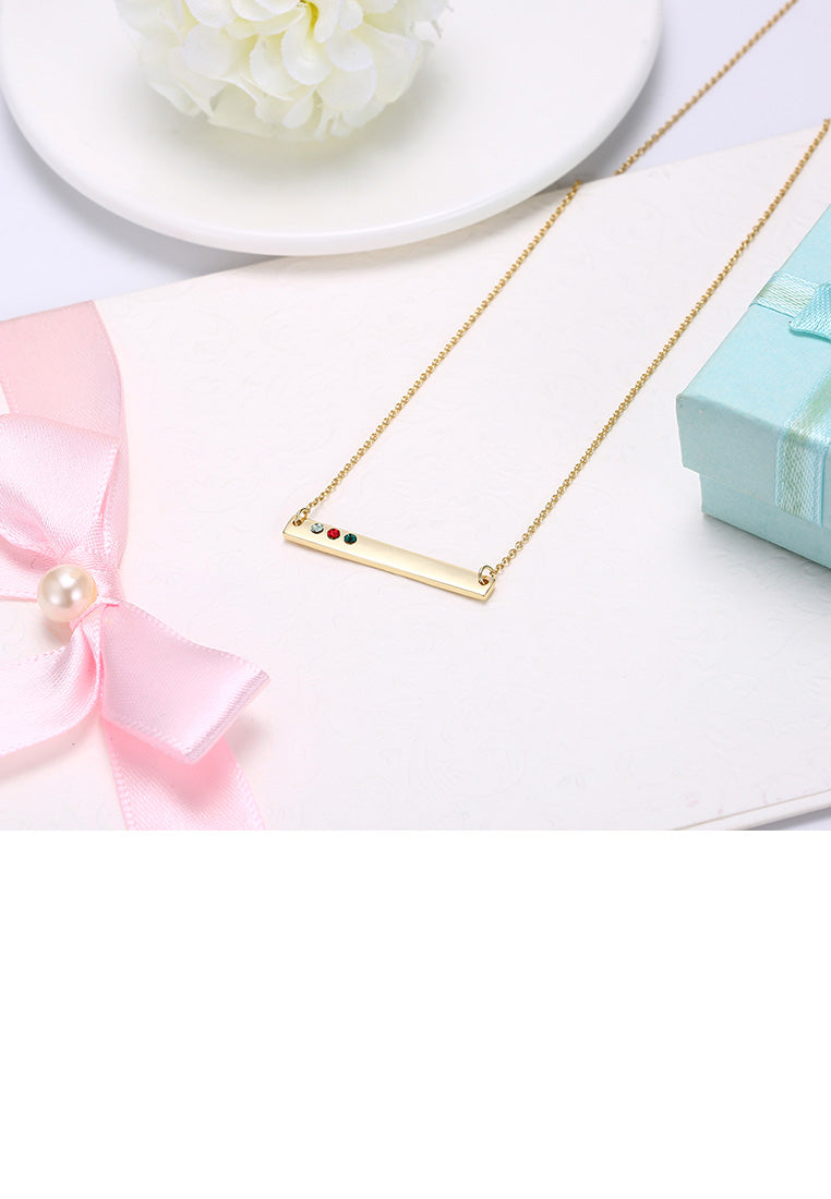 925 Sterling Silver Plated Gold Simple Bar Necklace with Austrian Element Crystal