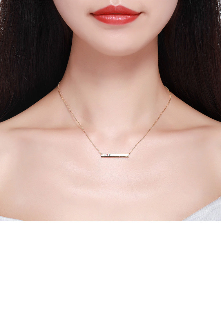 925 Sterling Silver Plated Gold Simple Bar Necklace with Austrian Element Crystal