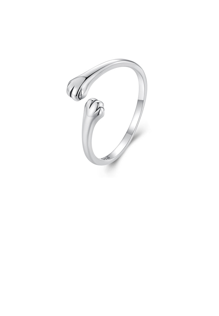 925 Sterling Silver Simple Cute Cat Paw Adjustable Open Ring